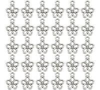 SUNNYCLUE 1 Scatola 200 Pezzi Ciondolo A Forma di Fiore in Metlega Argento Piccoli Ciondoli Floreali Sfusi in Lega Tibetana Antica Cava Fiori Primaverili Pendenti per La Creazione di Gioielli Collane