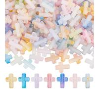 SUNNYCLUE 1 Scatola 200 Pezzi di Perline Acriliche A Croce Mini Perline A Croce Rosario Pasquale Piccole Minuscole Croci di Plastica Intrecciate in Oro Crocifisso Distanziatore Perline alla Rinfu