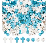 SUNNYCLUE 1 scatola 200 pezzi Perline Croce Bianca Perline Pietra Blu Sfusa Mini Piccole Croci Tascabili Blu Turchese Sintetico Blu Croci Tascabili Rotonde Da 8 mm per Creazione di Gioielli Kit di Per