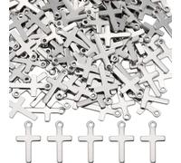 SUNNYCLUE 1 Scatola 200PCS Ciondoli Croce in Acciaio Inossidabile Sfusi Ciondoli Crocifisso in Argento Metallo Mini Piccole Croci Lucide Ciondoli Fortunati Rosario di Pasqua per Creazione di Gioielli