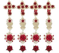 SUNNYCLUE 1 scatola 24 pezzi Ciondoli Rosa Barocca Lega D'Oro Fascino Fiore Cuore Spaventato San Valentinos Rosso 3d Croce Fiore di Rosa Fascino per Creazione di Gioielli Ciondoli Fai Da Te Collana Br