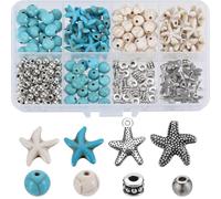 SUNNYCLUE 1 scatola 250 pezzi Kit di Perline Oceano Perline di Stelle Marine Perline di Turchese Fortunato Perline di Stelle Marine Ciondoli di Stelle Marine Perline di Pietra Rotonde Perline Estive H