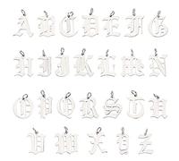 SUNNYCLUE 1 Scatola 26 Pendenti con Lettere Dell'Alfabeto in Acciaio Inossidabile AZ Flatback in Metallo ABC Pendenti Vuoti in Stile Tibetano Gotico Mini Iniziali Perline con Foro per Forniture