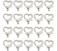 SUNNYCLUE 1 scatola 30 pezzi CHIsusura A Moschettone A Forma di Cuore In Argento Fermagli Ad Artiglio In Metlega Lega Sfusa A Forma di Cuori D'Amore CHIsusura A Scatto Girevole con Cordino Curvo per L