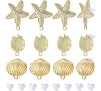 SUNNYCLUE 1 Scatola 30 Pezzi Perni per Orecchini A Conchiglia Perni per Orecchini in Oro Oceano Lega per Orecchini A Forma di Animali Marini con Anello e Dadi per Le Orecchie Conchiglia Stella Marina
