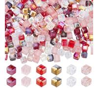 SUNNYCLUE 1 scatola 300 pezzi 6 colori 4mm Cubo Perline di Vetro Sfuse Perline di Cristlega Quadrate Rosse Trasparenti AB Colore Placcato Sfaccettato Distanziatore Sciolto per La Creazione di Gioielli