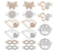 SUNNYCLUE 1 Scatola 32 Pezzi 8 Stili Charms con Collegamento A Cuore Charms con Connettore In Lega Hollow Rhinest Love Charm Albero In Metallo Farfalla Connettori Charm per Gioielli Collana collo Fare