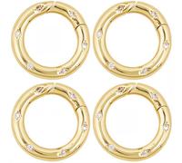 SUNNYCLUE 1 scatola 4 pezzi Oro Moschettone Rotondo Clip Molla O Anello Clip Sfuso 20mm Zirconia Cubica Vero Oro 18K Ottone Portachiavi Fibbia A Scatto Anello Cancello per Portachiavi Borsa Borse Bors