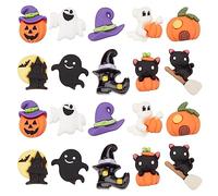 SUNNYCLUE 1 Scatola 40 Pezzi 10 Stili Cabochon di Halloween Cartone Animato Flatback Cabochon Zucca Fantasma Gatto Luna Halloween Resina Charms per Abbellimenti Flatback Scrapbooking Deco Fermagli per