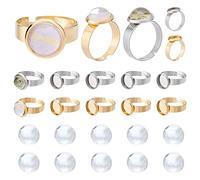 SUNNYCLUE 1 scatola 40 pezzi Fai-Da-Te 20 set Base Ad Anello Regolabile In Acciaio Inossidabile Impostazioni Cabochon In Vetro Trasparente per La Creazione di Gioielli Anelli per Le Dita Pezzi Vuoti C