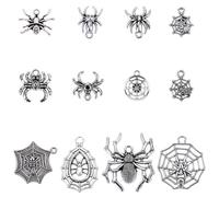 SUNNYCLUE 1 Scatola 48 Pezzi 12 Stili Ciondoli Ragno Stile Tibetano Vintage Halloween Spider Web Pendenti Forniture per Adulti Fai da Te Braccialetto Orecchino