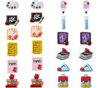 SUNNYCLUE 1 Scatola 48 Pezzi Ciondoli in Resina per La Scuola Cabochon per Insegnanti con Retro Piatto Lavagna Zaino Libri Matita Cabochon con Retro Piatto per Insegnanti Artigianato per Creazione di