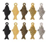 SUNNYCLUE 1 scatola 5 colori 60 pezzi Ciondoli In Metlega A Forma di Pesce, Ciondoli A Forma di Animale Marino, Piccoli Ciondoli In Oro, Argento e Nero, AntiCHIS, Estivi, Da Pesca, per La Creazione di