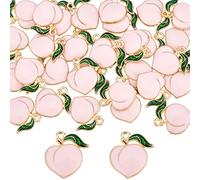 SUNNYCLUE 1 Scatola 50 Pezzi Ciondoli Smalto Pesca Ciondoli Pesca Ciondoli Frutta Sfusa per Creazione di Gioielli Ciondoli Rosa Orecchini Bulk Collana Bracciali Forniture Portachiavi Telefono Case Dec