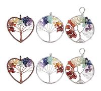 SUNNYCLUE 1 Scatola 6 Pezzi Ciondoli Albero Della Vita 7 Chakra Stoness Grande Ciondolo Fatto A Mano Naturale Ametista Quarzo Filo di Cristallo Avvolto Pietre Germinali Chip Perline Ciondoli Chakra En