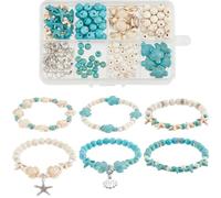 SUNNYCLUE 1 Scatola 6 Set Kit per Creazione di Braccialetti A Tema Oceano Perline di Stelle Marine Perline Tartaruga Sfusa Ciondoli Conchiglia Boho Hawaii Oceano Blu Animal