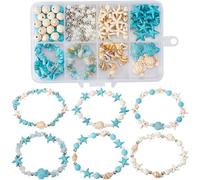 SUNNYCLUE 1 scatola 6 set Kit per Creazione di Braccialetti Estivi Stella Marina Perlina di Tartaruga Marina Perline di Animali Oceanici Perlina Turchese Fortunato Chip di Pietre Preziose Sfuse Ciondo