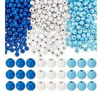 SUNNYCLUE 1 scatola 600 pezzi Perline di Legno Blu Da 8mm Perline di Legno Sfuse Piccole Rotonde Naturali Estate Oceano Spiaggia Bianche Foro Distanziatori Sciolti per Lavori Fai Da Te Ghirlande Creaz