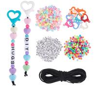 SUNNYCLUE 1 scatola 712 pezzi Ciondoli per Telefono Kit Fai Da Te Cinturini per Ciondoli Kit Misti Ccolor Moschettone Fermagli In Plastica Acrilica Lettera Cuore Rotondo Perline Portachiavi per Cellul