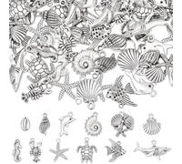 SUNNYCLUE 1 scatola 72 pezzi 12 stili di Ciondoli A Forma di Oceano In Argento Ciondoli A Forma di Creature Marine Piccoli Ciondoli In Lega metallicas Estiva A Forma di Animali Marini Tartarughe Stell
