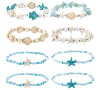 SUNNYCLUE 1 scatola 8 pezzi 6 stili Braccialetti Tartaruga per Donne Braccialetti di Perline per Donne Alla Moda Boho Turchese Sintetico Pietra Preziosa Stelle Marine Tartarughe Set di Gioielli di Per