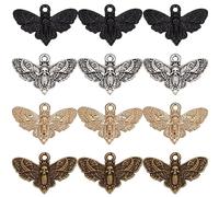 SUNNYCLUE 1 Scatola 80 Pezzi Ciondoli di Falena Stile Gotico Ciondoli Teschio di Falena Piccola Bulk Testa di Scheletro Nero Kit di Ciondoli per Insetti di Falena Ciondoli A Farfalla di Halloween per