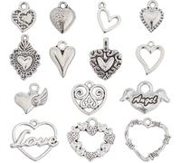 SUNNYCLUE 1 scatola 84 pezzi Ciondoli A Cuore San VALENTINOS Cuore Amore Ciondolo Stile Tibetano Argento Antico Ciondoli Cuore Sacro Ala D'Angelo Cuori Cavi Pendenti con Ciondoli per Creazione di Gioi