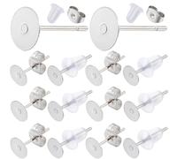 SUNNYCLUE 1 scatola 900 pezzi 6 mm 304 orecchini A Bottone In Acciaio Inossidabile Orecchini A Bottone Piatto Orecchini A Bottone Argento Rotondo Vuoto Impostazioni Cabochon Orecchini Trasparenti Pern