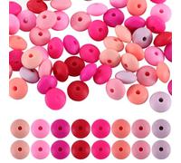 SUNNYCLUE 1 scatola 96 pezzi 12 mm Rosa Perline di Abbaco In Silicone Perline di Lenticchie Sfusa Carino Piatto Rotondo In Gomma Morbida Distanziatore Allentato Perline Focali per Penne con Perline Ki