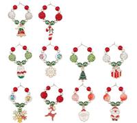SUNNYCLUE 1 scatola da 10 etichette smaltate per bevande natalizie, ciondoli per vino, in lega di metallo, con Babbo Natale, perline per bevande, segnalatore per raduni, matrimoni, vacanze, regali