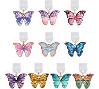 SUNNYCLUE 1 Scatola da 10 Pezzi con Ciondolo A Forma di Spina Antipolvere per Telefono Tipo C in Lega A Forma di Farfalla Colorata per Proteggere La Porta di Ricarica del Cellulare per Donne e Uomini