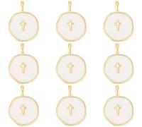 SUNNYCLUE 1 scatola Da 10 pezzi di Ciondoli A Croce Placcati In Oro 18K Crocifissi Piatti e Rotondi In Metlega Smaltato Amuleti CHISc Pendenti per La Creazione di Gioielli Fai Da Te Collane Orecchini