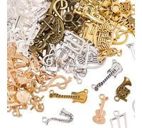 SUNNYCLUE 1 scatola Da 100 pezzi 5 colori Ciondoli con Strumenti Musicali Ciondoli A Tema Musicale In Lega di Metlega Anticata Oro Rosa Argento Bronzo Note Musicali Simboli Pendenti per La Creazione d
