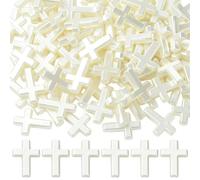 SUNNYCLUE 1 scatola Da 100 pezzi Da 24mm In Resina Perline A Croce Bianche Perline A Croce Sfuse Perle Finte Rosario Pasquale Crocifisso Distanziatori Grandi e Lisci per La Creazione di Gioielli Forni