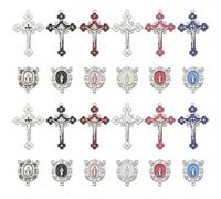 SUNNYCLUE 1 scatola Da 12 pezzi 6 colori 2 stili Ciondoli A Forma di Croce per Rosario Ciondoli A Forma di Medaglia Pasquale In Lega D'Argento Tibetano Antico Rosso Grande Crocifisso Connettore per Fe