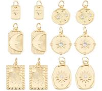 SUNNYCLUE 1 scatola Da 12 pezzi 6 stili Veri Ciondoli Celestiali Placcati In Oro 18K Ciondoli In Ottone con Sole e Luna Ciondoli Pendenti Assortiti A Forma di Stella In Metlega Magico Dei TarocCHI