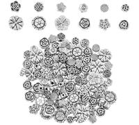 SUNNYCLUE 1 scatola Da 120 pezzi 12 stili Perline di Fiori Tibetani Perline di Rosa In Argento Lega di Metallo Sfuso Piccoli Ciondoli Floreali Rotondi AntiCHIs Distanziatori Sciolti A Margherita per B