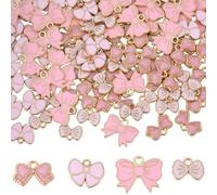 SUNNYCLUE 1 scatola Da 120 pezzi 4 stili Ciondoli A Forma di Fiocco Ciondoli A Forma di Fiocco Rosa In Lega Smaltata Mini Carini per La Creazione Gioielli Orecch