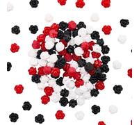 SUNNYCLUE 1 Scatola da 150 Pezzi 3 Colori Perline di Rosa con Foro Perline di Rosa Rosse e Nere Resina Bianca Piccole Floreali Base Piatta Distanziatori Sciolti per La Creazione di Gioielli Fai da Te