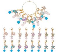 SUNNYCLUE 1 scatola Da 16 pezzi Ciondoli All'Uncinetto Ciondolo A Moschettone Sfuso Marcatori per Punti Smaltati Graziosi Ciondoli A Forma di Conchiglia di Stella Marina In Lega di Vetro Marcatori per