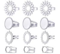 SUNNYCLUE 1 scatola Da 16 pezzi di Cabochon per Anelli In Acciaio Inossidabile Castone per Anelli Argento Antico Base per Dito Regolabile A Forma di Fiore Del Sole Componenti per La Creazione di Gioie