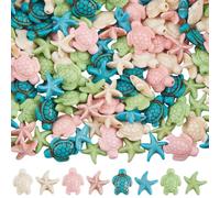 SUNNYCLUE 1 Scatola da 160 Pezzi 8 Stili Perline di Animali Turchesi Perline di Tartaruga e Stella Marina Perline di Tartaruga Estive Hawaiane Oceano Mare Colorate Pietre Preziose da Spiaggia