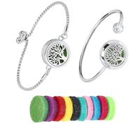 SUNNYCLUE 1 scatola Da 2 set di Braccialetti Diffusori di Oli Essenziali Braccialetti con Oli Essenziali e 10 ricariche Medaglione per Aromaterapia In Acciaio Inossidabile con Albero Dellsa Vita Gioie