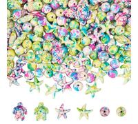 SUNNYCLUE 1 scatola Da 214 pezzi 3 stili Perline di Tartaruga Marina Turchese Perline di Stelle Marine Sintetiche Rotonde Colorate Estive Da Spiaggia Distanziatori Sciolti per La Creazione di Gioielli