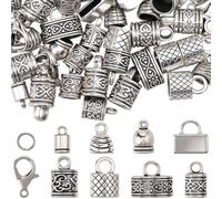 SUNNYCLUE 1 scatola Da 230 pezzi di Tappi Terminali Kumihimo Tappi Terminali per Cordoni Kit di Accessori per Gioielli In Argento Antico Fermagli In Pelle Fermagli A Moschettone Anelli di Congiunzione