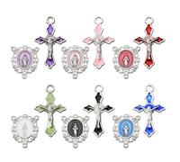 SUNNYCLUE 1 scatola Da 24 pezzi 12 stili Ciondoli A Forma di Croce Colorata Ciondoli A Forma di Crocifisso Ciondoli Ovali In Lega Smaltata Pendenti per Rosari Pasquali per La Creazione di Gioielli Col