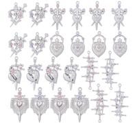 SUNNYCLUE 1 scatola Da 24 pezzi 12 stili Ciondolo A Forma di Cuore Sacro Ciondolo Gotico In Argento Lega metallicas Sfusa Strass Viola Collegamenti A Croce Tibetani Connettori Pendenti per La Creazion