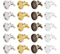 SUNNYCLUE 1 Scatola da 24 Pezzi, 4 Colori, Gemelli in Ottone, Gemelli da Smoking, 1.6cm, Oro, Argento, Bronzo Antico, Metlega Piatto, Rotondo, Maglie da Lavoro, Vassoio con Castone, Cabochon, Imposta
