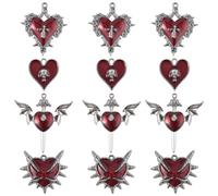 SUNNYCLUE 1 scatola Da 24 pezzi, 4 stili, Ciondoli A Forma di Cuore Gotico, Ciondoli A Forma di Cuore Sacro, Ciondoli Pendenti In Metlega Smaltato Rosso Scuro con Ali D'Amore, Ciondoli A Forma di Sche