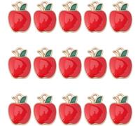 SUNNYCLUE 1 scatola Da 30 pezzi Ciondoli Pendenti A Forma di Insegnante Ciondoli A Forma di Frutta In Smalto Mele Rosse Natalizie Cibo Lega Dorata Piccoli Ciondoli In Metlega per La Scuola Accessori p